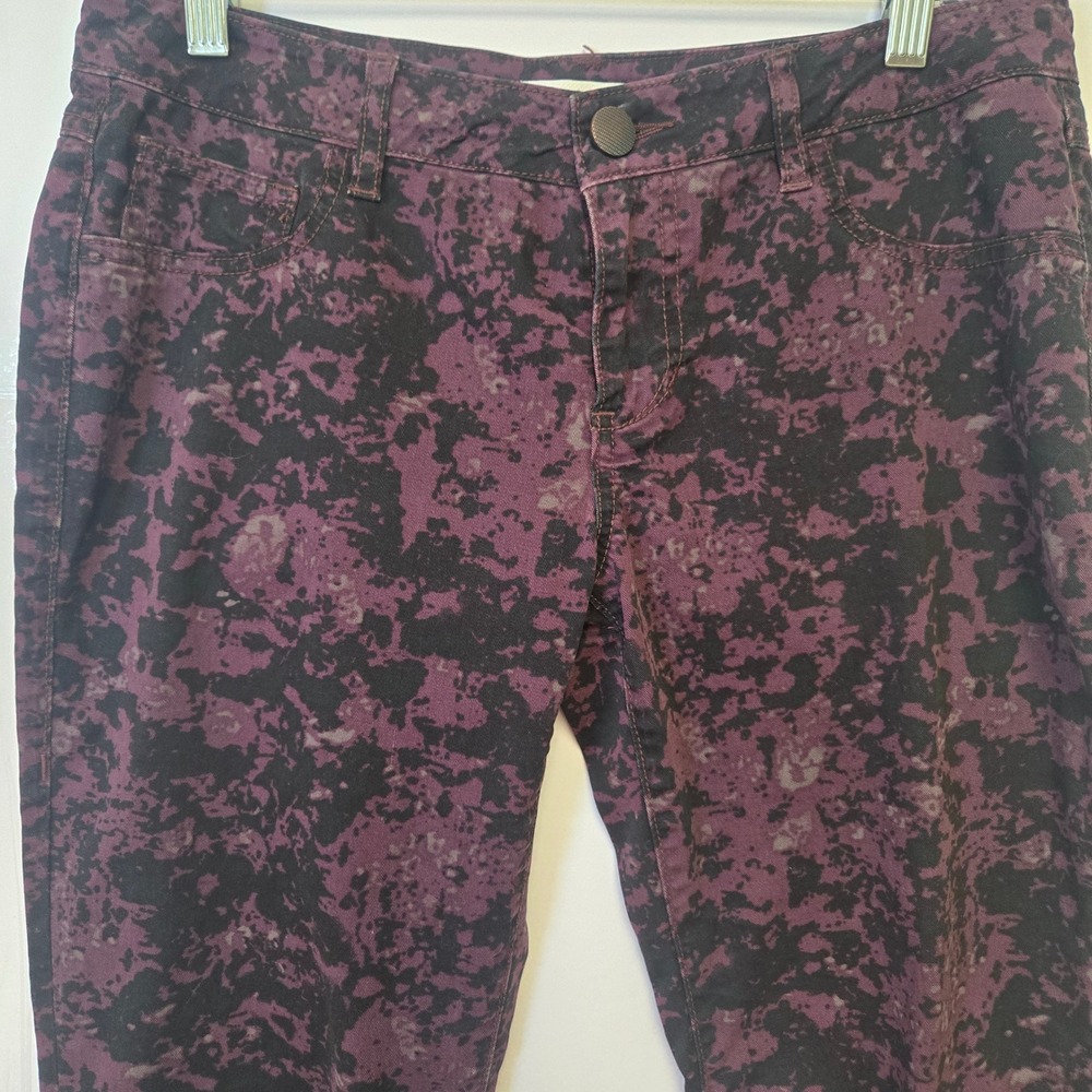 Cabi Purple Black Abstract Floral Slim Leg Pants Womens Size 4 Acid Wash Print